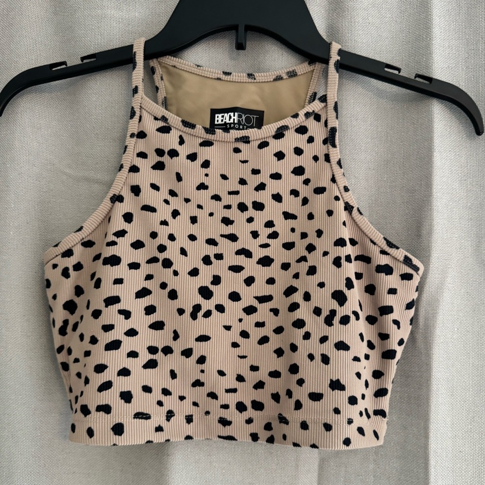 Beach Riot Ribbed Anna Tank in Taupe Spot Size Small Leopard Animal Print EUC